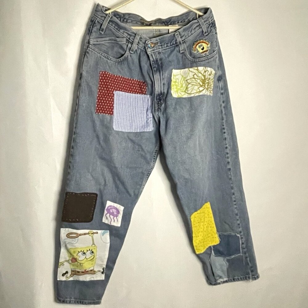 Levis Silvertab Baggy Jeans W36 L32 SpongeBob Distressed Patchwork Denim 90s